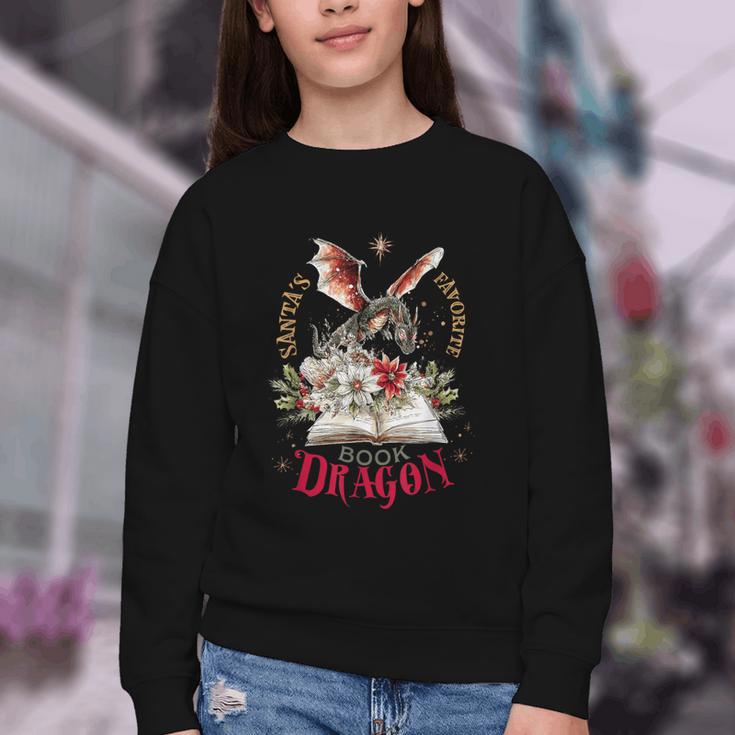 Santa's Favorite Book Dragon Christmas Magic Youth Crewneck Sweatshirt