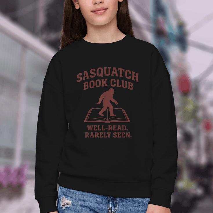 Sasquatch Book Club Bigfoot Reading Cryptid Vintage Youth Crewneck Sweatshirt