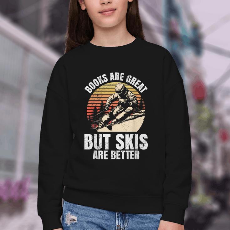 Skier BOOKS ARE GREAT BUT SKIS ARE BETTER Vintage Youth Crewneck Sweatshirt