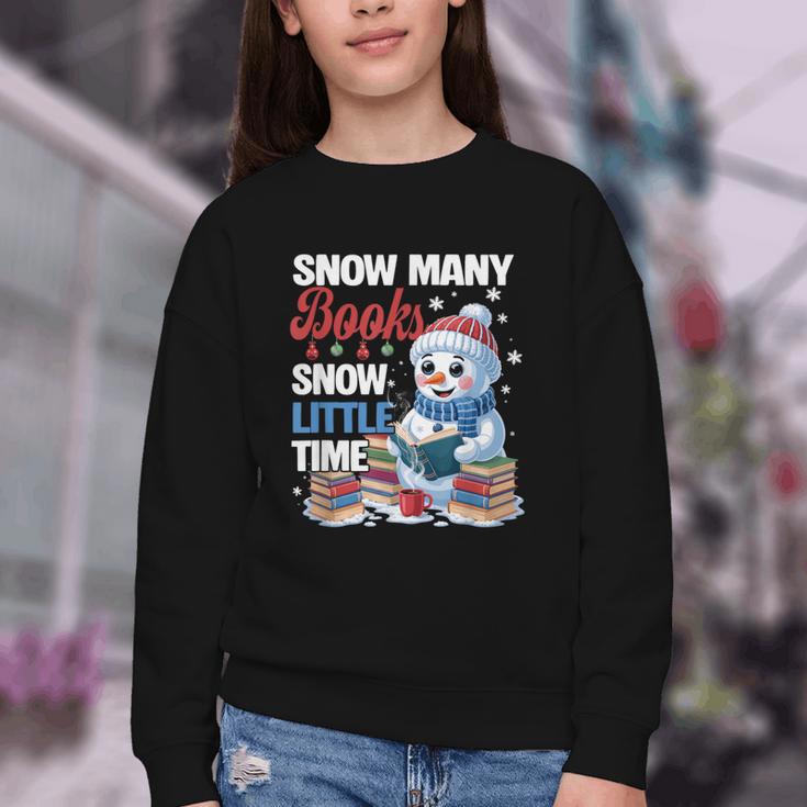 Snowman Winter Snow So Many Books Christmas Snow Little Time Youth Crewneck Sweatshirt