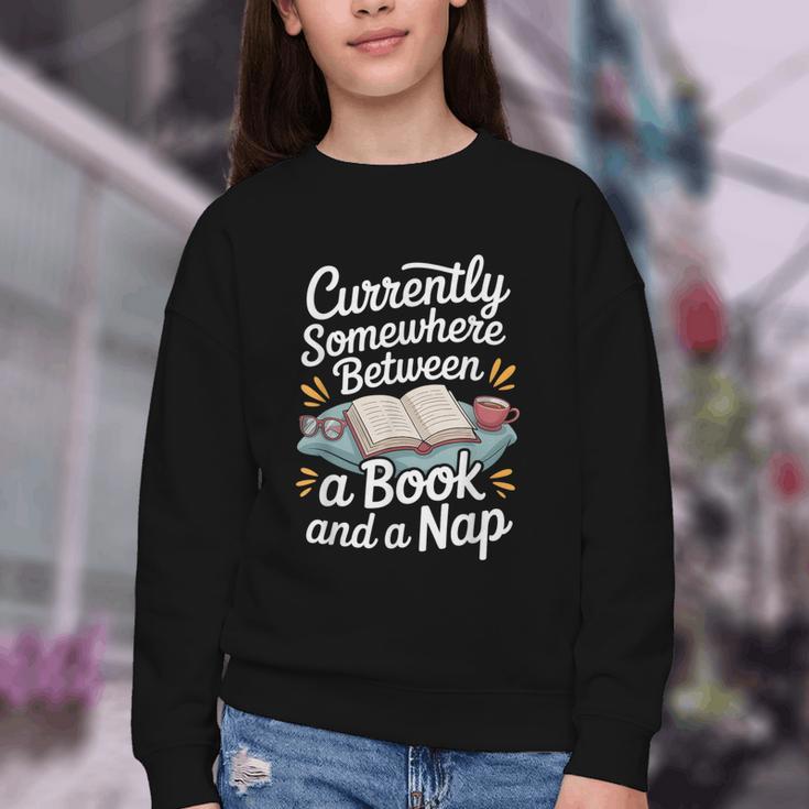 Somewhere Between a Book And a Nap – Cozy Reading Youth Crewneck Sweatshirt