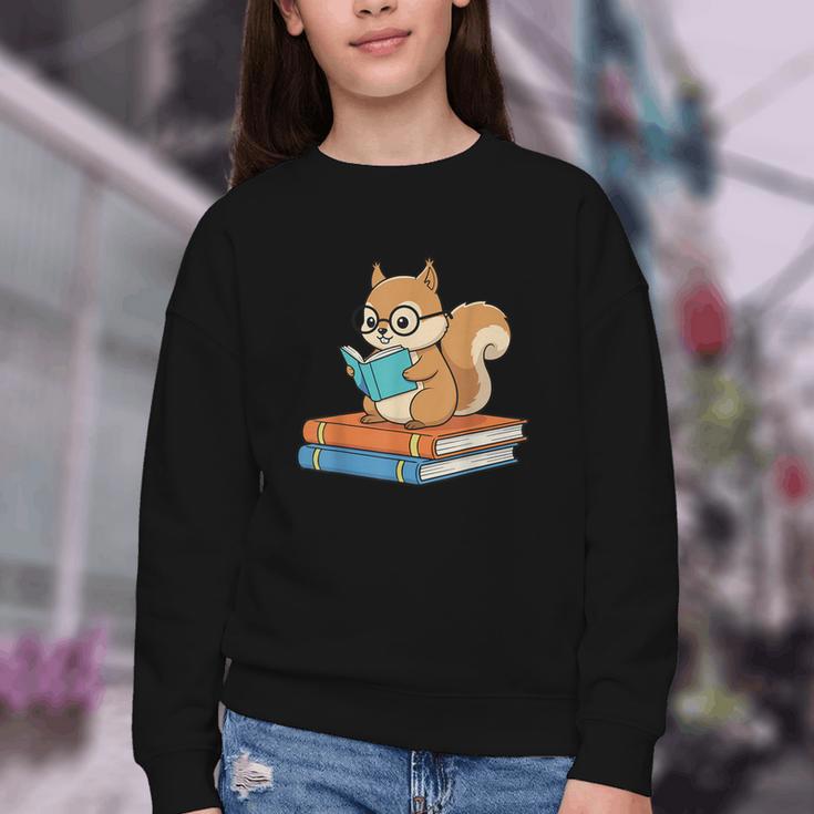 Squirrel Reading Book Glasses Bookworm Librarian Youth Crewneck Sweatshirt