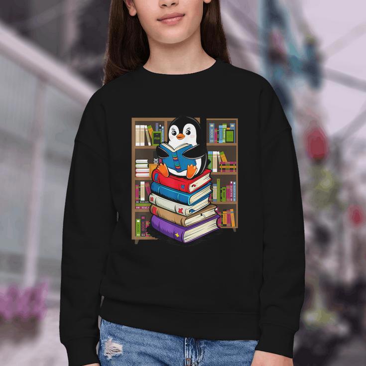 Teacher Librarian Kawaii Penguin Book Lover Penguin Youth Crewneck Sweatshirt