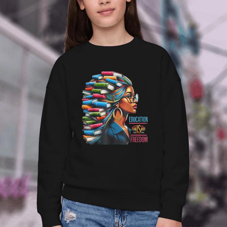 History Education Is Freedom Books Teacher Women Girls Youth Crewneck Sweatshirt