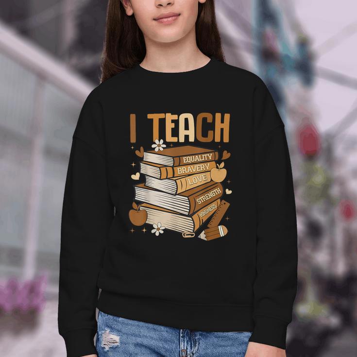 History Month I Teach Melanin Book Black Teacher Youth Crewneck Sweatshirt