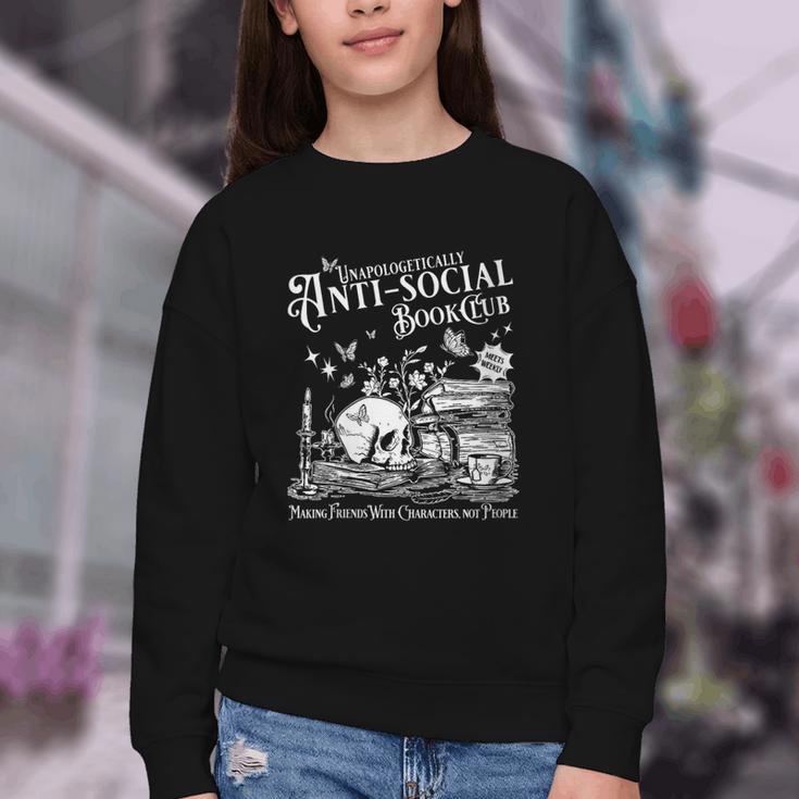 Unapologetically Antisocial Book Club Meets Weekly Retro Youth Crewneck Sweatshirt Unapologetically Antisocial Book Club Meets Weekly Retro Youth Crewneck Sweatshirt