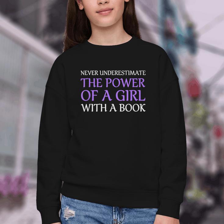 Never Underestimate Girl With A Book Women Inspiration Quote Youth Crewneck Sweatshirt