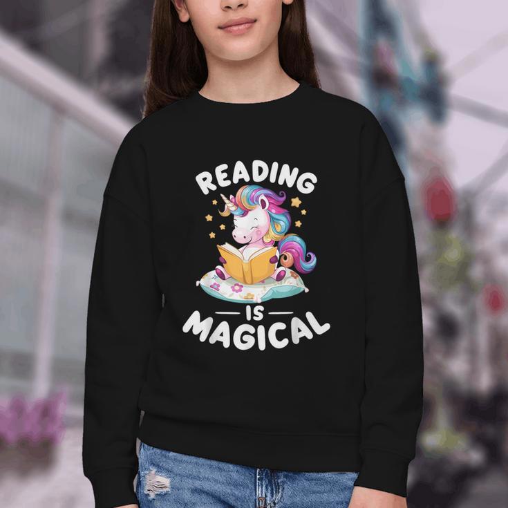 Unicorn Teacher Reading Is Magical Book Youth Crewneck Sweatshirt