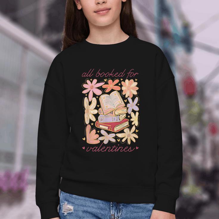Valentine All Booked For Valentines Book Lovers Teacher Kids Youth Crewneck Sweatshirt