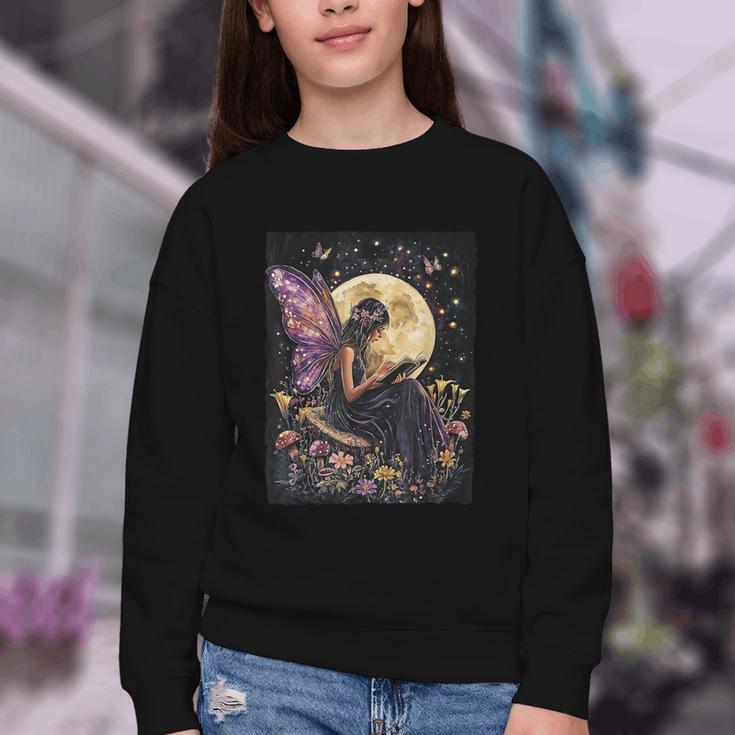 Whimsical Book Fairy Reading Bookish Fairycore Youth Crewneck Sweatshirt