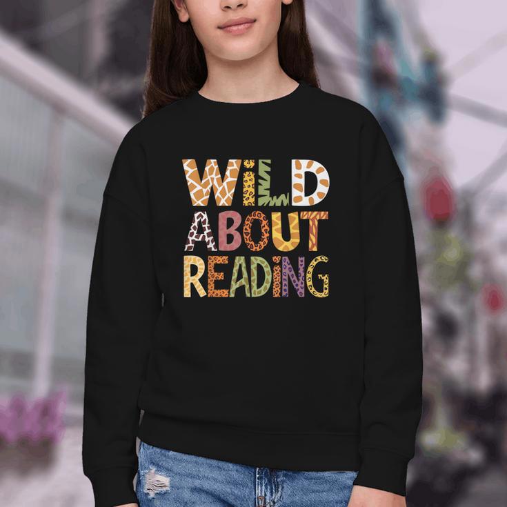 Wild About Reading Book Animal Children's Book Lover Teacher Youth Crewneck Sweatshirt