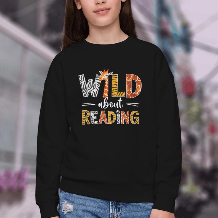 Wild About Reading Books Reader Teachers Kids Librarian Youth Crewneck Sweatshirt