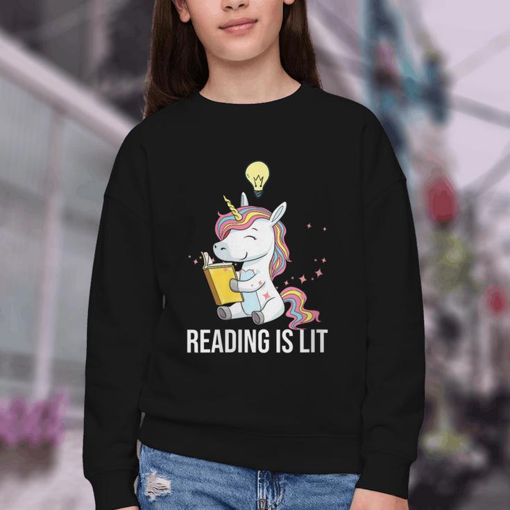 Women's Reading Is Lit Unicorn Library English Teacher Book Lover Youth Crewneck Sweatshirt
