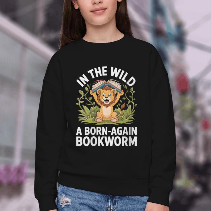 Women's Wild About Reading Book Reader Lion Zoo Animals Kids Youth Crewneck Sweatshirt