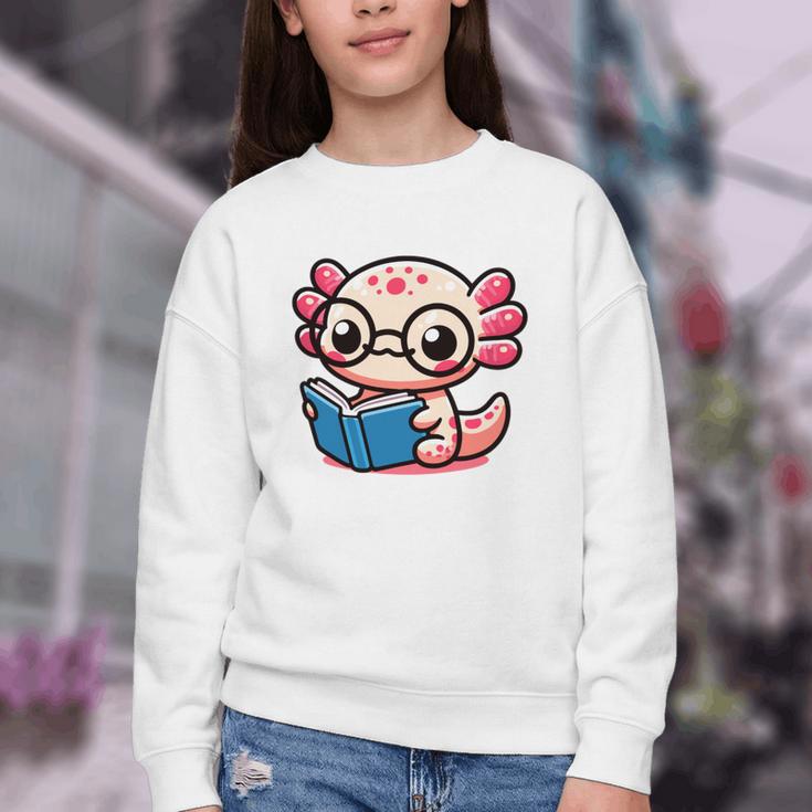 Adorable Book Lover Axolotl With Reading Glasses Cute Youth Crewneck Sweatshirt Adorable Book Lover Axolotl With Reading Glasses Cute Youth Crewneck Sweatshirt