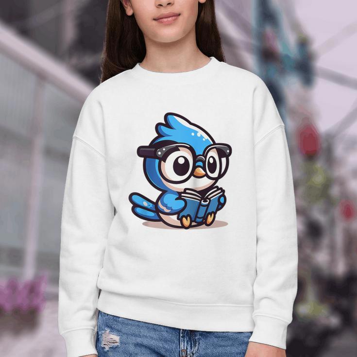 Adorable Book Lover Blue Jay With Reading Glasses Cute Raglan Baseball Tee Youth Crewneck Sweatshirt Adorable Book Lover Blue Jay With Reading Glasses Cute Raglan Baseball Tee Youth Crewneck Sweatshirt
