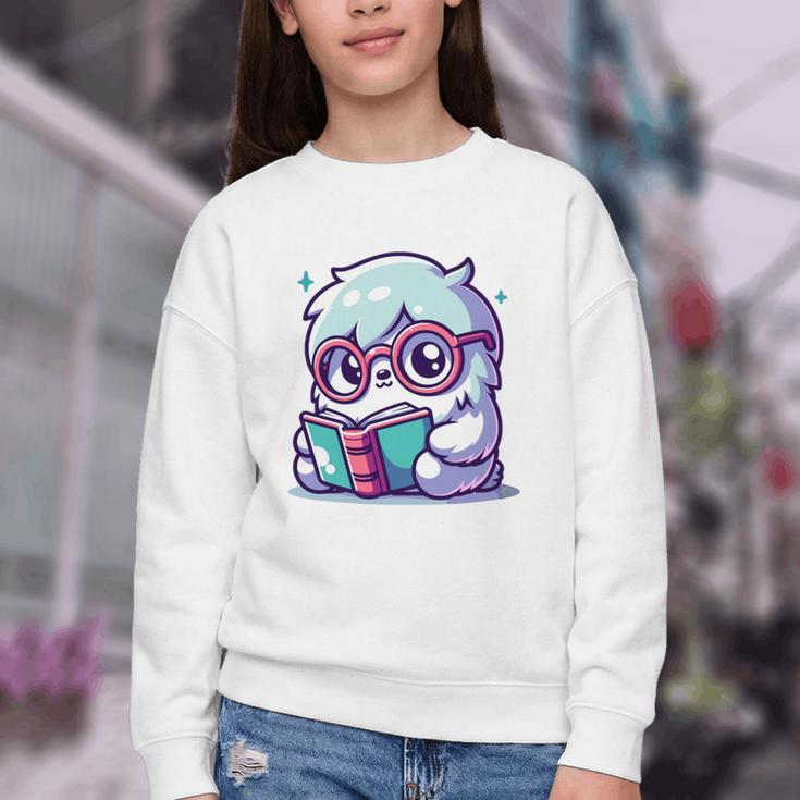 Adorable Book Lover Yeti With Reading Glasses Cute Youth Crewneck Sweatshirt Adorable Book Lover Yeti With Reading Glasses Cute Youth Crewneck Sweatshirt