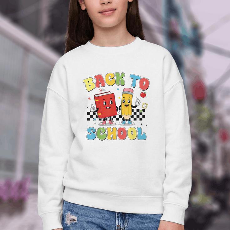 Back To School Checkered Book Pencil Groovy Teacher Student Youth Crewneck Sweatshirt Back To School Checkered Book Pencil Groovy Teacher Student Youth Crewneck Sweatshirt