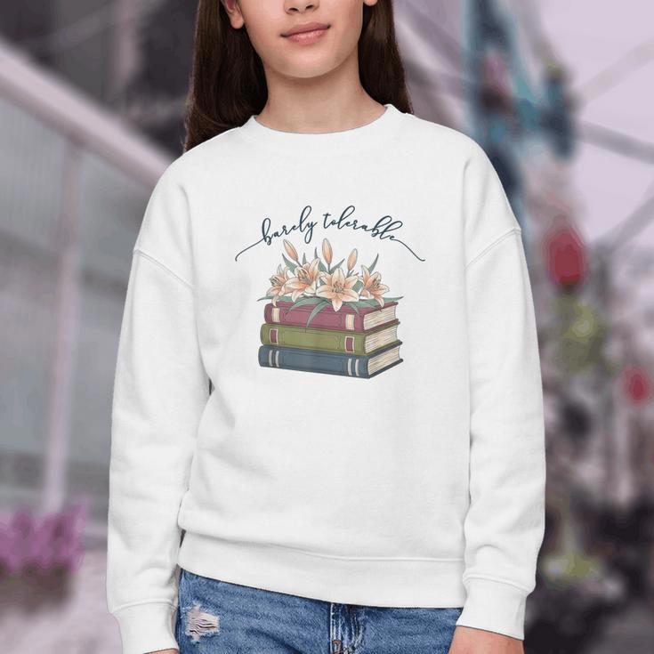 Barely Tolerable Book Lover Floral Quote Pride And Prejudice Youth Crewneck Sweatshirt
