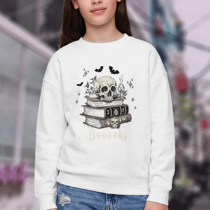 Boo Skeleton Skull Books Halloween Women School Teacher Kid Premium Youth Crewneck Sweatshirt