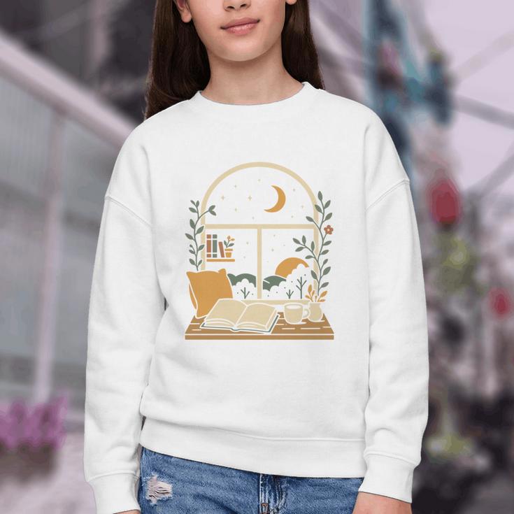 Book Lover Moonlight Reading Scene Night Youth Crewneck Sweatshirt