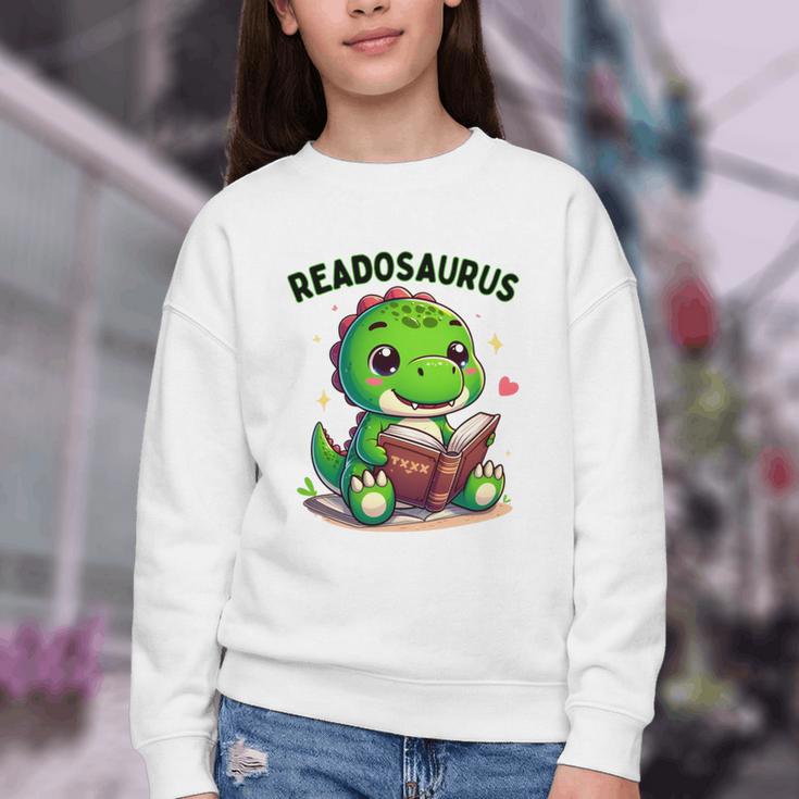 Book Lover Reading Dinosaur Readosaurus Library Youth Crewneck Sweatshirt