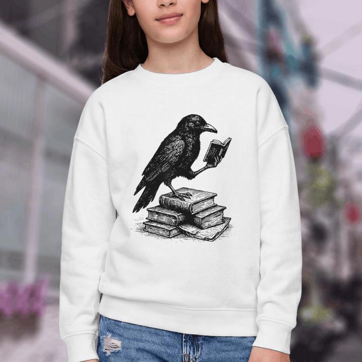 Book Raven Vintage Dark Academia Literature Reading Youth Crewneck Sweatshirt