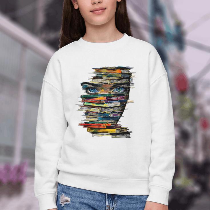 Book Women Graphic Art Colorful Eyes Youth Crewneck Sweatshirt