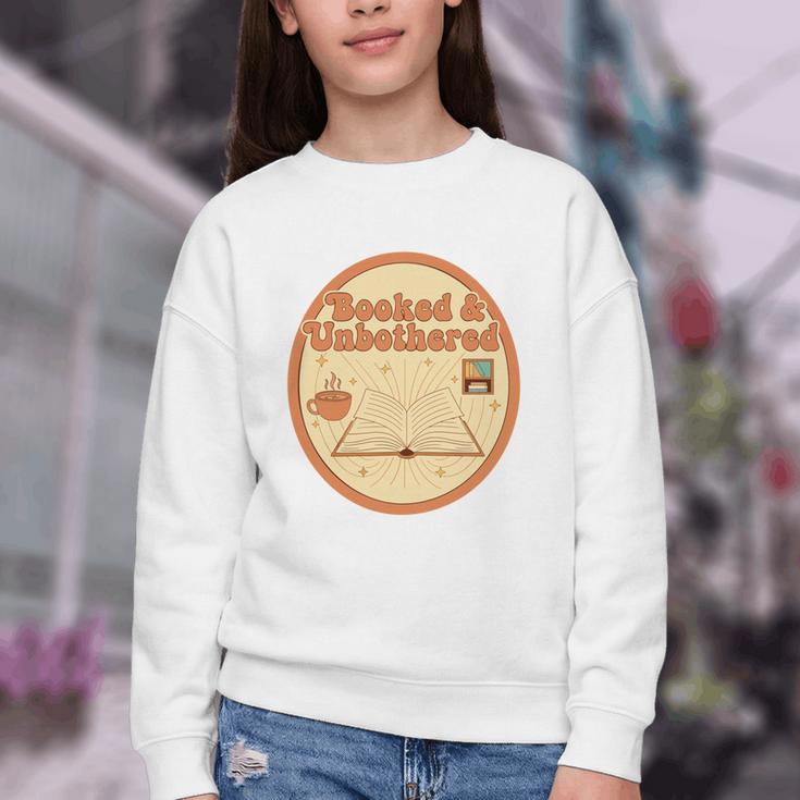 Booked & Unbothered Book Lover Tee Youth Crewneck Sweatshirt