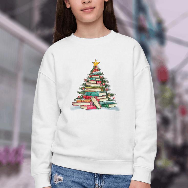 All Booked For Christmas Book Christmas Tree Lights Xmas Youth Crewneck Sweatshirt