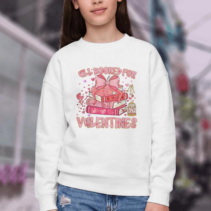All Booked For Valentines Book Lovers Teacher Kid Valentines Youth Crewneck Sweatshirt