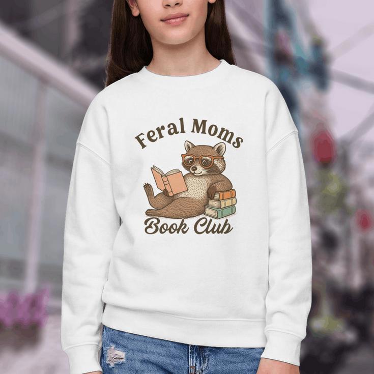 Bookish Feral Moms Book Club Raccoon Mother's Day Bookworm Youth Crewneck Sweatshirt