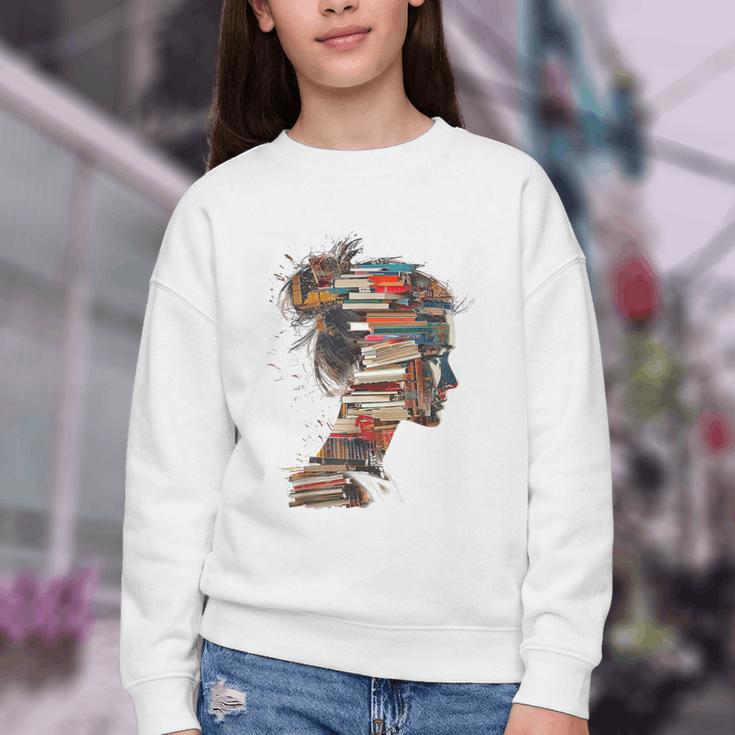 Books Lover Women Art Colorful Drawing Graphic Books Youth Crewneck Sweatshirt
