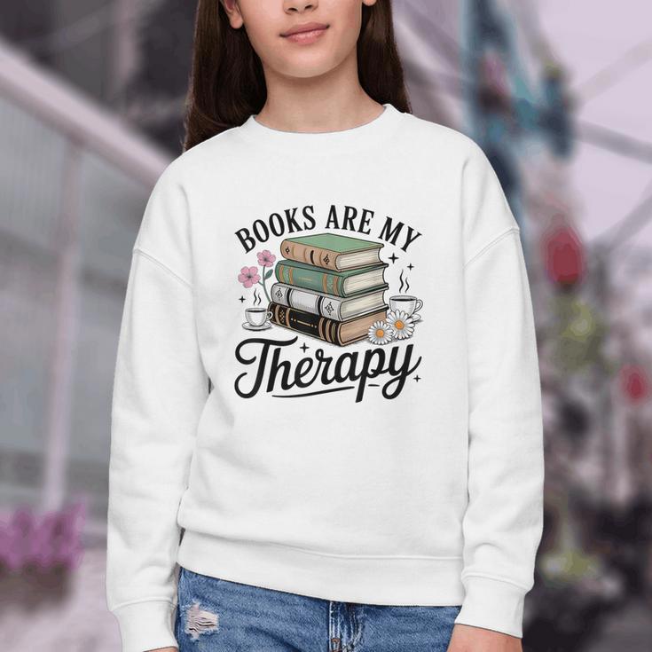 Books Are My Therapy Bookworm Reading Youth Crewneck Sweatshirt