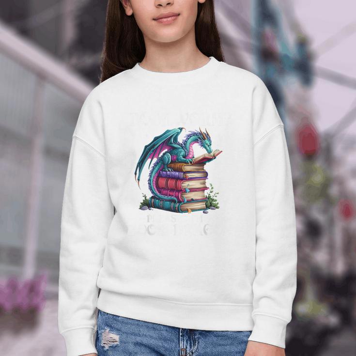 Bookworm Please I'm A Book Dragon Blue Dragon Youth Crewneck Sweatshirt