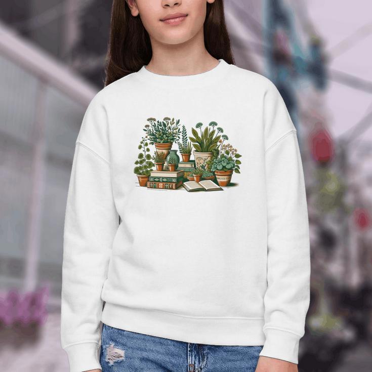 Botanical Garden Plants With Books Youth Crewneck Sweatshirt