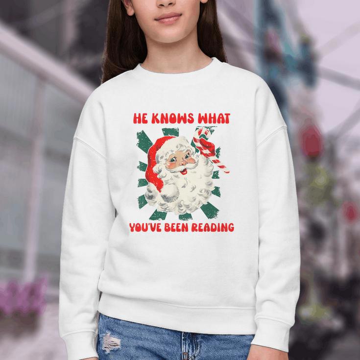 Christmas Bookish He Knows What You'Ve Been Reading Women Youth Crewneck Sweatshirt Christmas Bookish He Knows What You'Ve Been Reading Women Youth Crewneck Sweatshirt