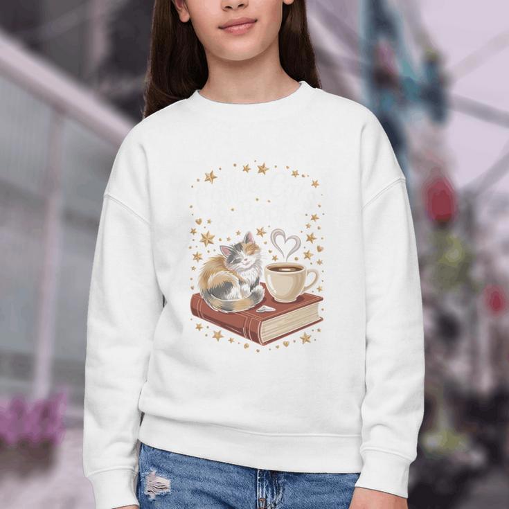 Coffee Cats & Books Cute Cat Book Lover Reading Youth Crewneck Sweatshirt