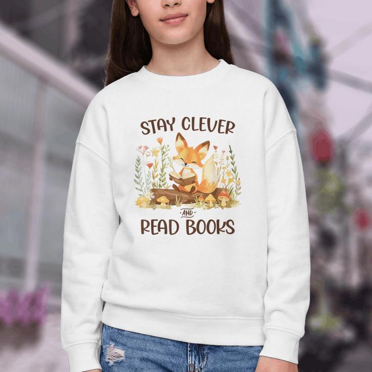 Cute Fox Stay Clever Read Books For Librarian Or Bookworm Youth Crewneck Sweatshirt Cute Fox Stay Clever Read Books For Librarian Or Bookworm Youth Crewneck Sweatshirt