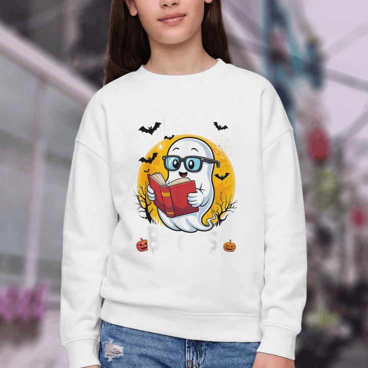 Cute Ghost Reading Book Retro Halloween Librarian Youth Crewneck Sweatshirt Cute Ghost Reading Book Retro Halloween Librarian Youth Crewneck Sweatshirt