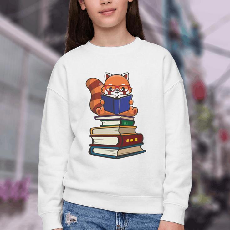 Cute Kawaii Kids Reading Books Glasses Red Panda Lover Youth Crewneck Sweatshirt Cute Kawaii Kids Reading Books Glasses Red Panda Lover Youth Crewneck Sweatshirt