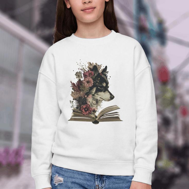 Dog Book Flower Youth Crewneck Sweatshirt