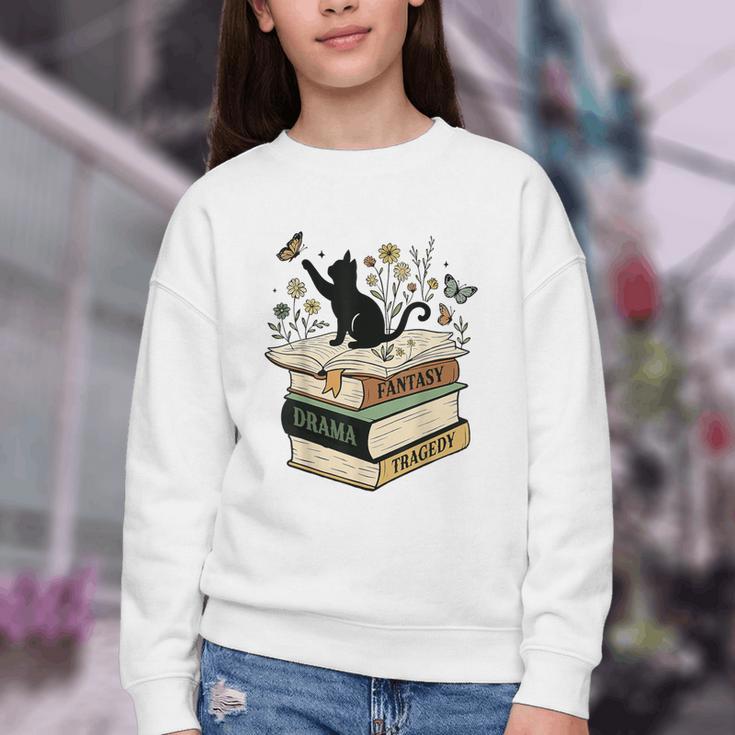 Fantasy Drama Tragedy Cat Book Lover Reading Humor Youth Crewneck Sweatshirt Fantasy Drama Tragedy Cat Book Lover Reading Humor Youth Crewneck Sweatshirt