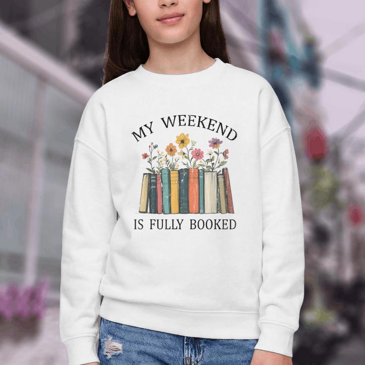 My Weekend Is Fully Booked Cozy Bookish Youth Crewneck Sweatshirt
