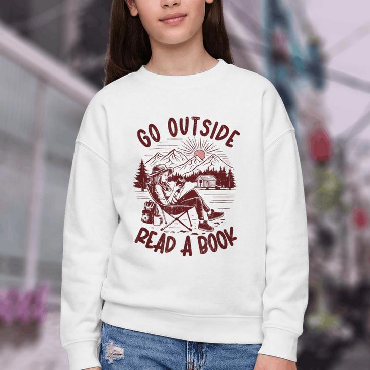Go Outside Read a Book Vintage Bibliophiles Youth Crewneck Sweatshirt