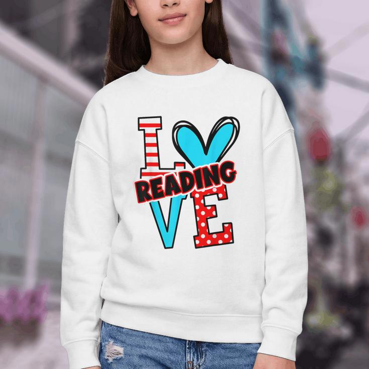 I Heart Books Love Reading Red And Stripe Animated Cat For Men Women Girls Kids Youth Crewneck Sweatshirt