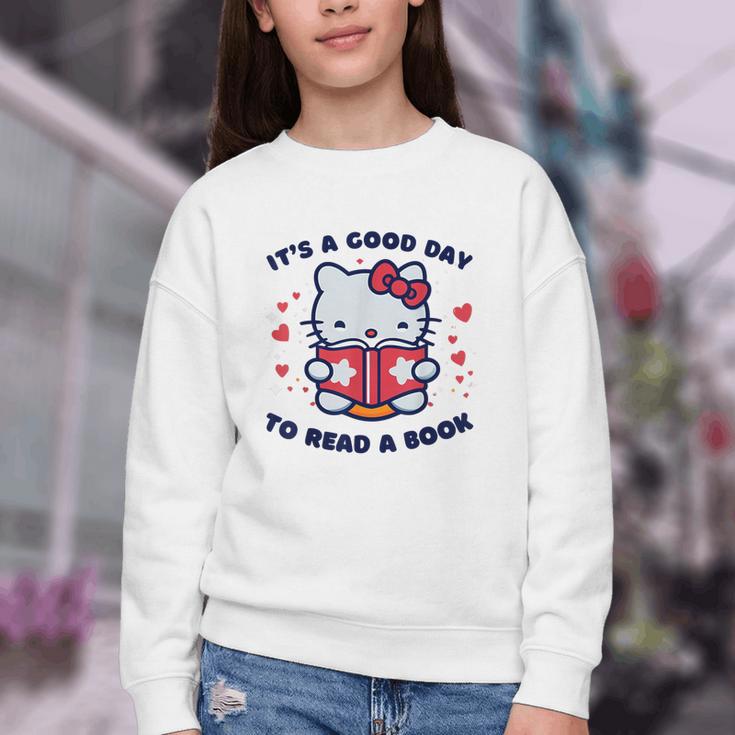 It's a Good Day To Read a Book Cute Cat Book Day Girls Boys Youth Crewneck Sweatshirt It's a Good Day To Read a Book Cute Cat Book Day Girls Boys Youth Crewneck Sweatshirt