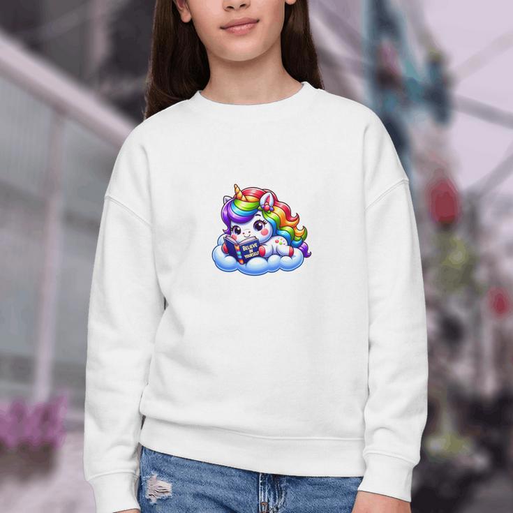 Just One More Chapter Bookish Book Unicorn Reading Book Youth Crewneck Sweatshirt