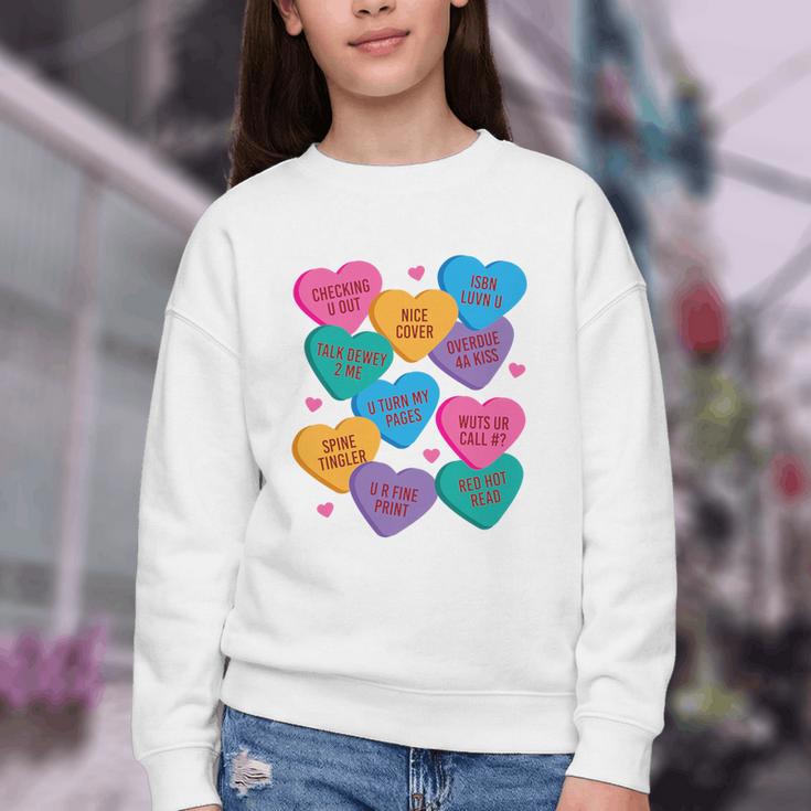 Librarian Shirt Valentines Book Worm Reading Tshirt Premium Tri-Blend Youth Crewneck Sweatshirt