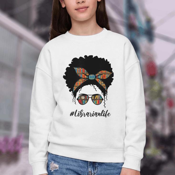 Librarian Teacher Messy Bun Life Book Library Back To School Youth Crewneck Sweatshirt